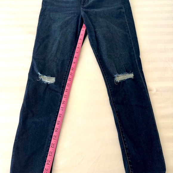 Express Super High-Rise Skinny Jeans – Blue Denim with Distressed Knees | Sze 12 - Picture 6 of 12